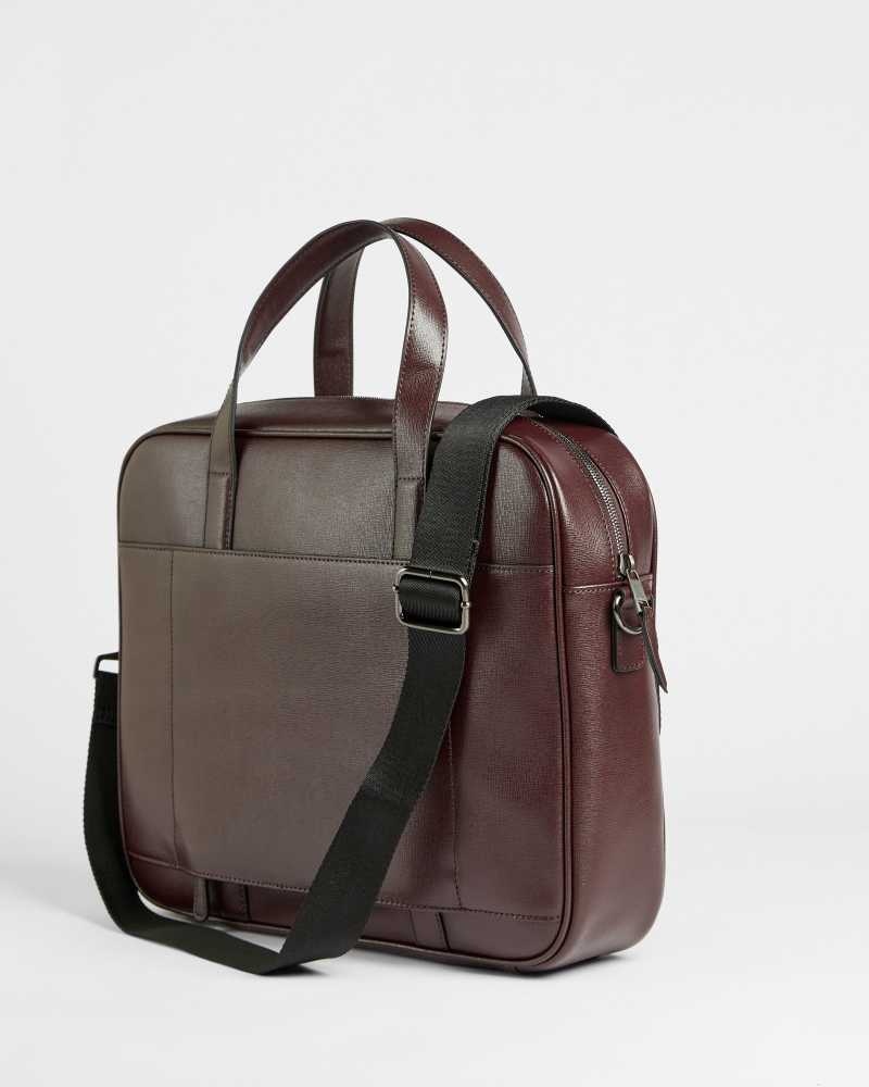 Oxblood Ted Baker Strath Saffiano Leather Document Bag | US0001383