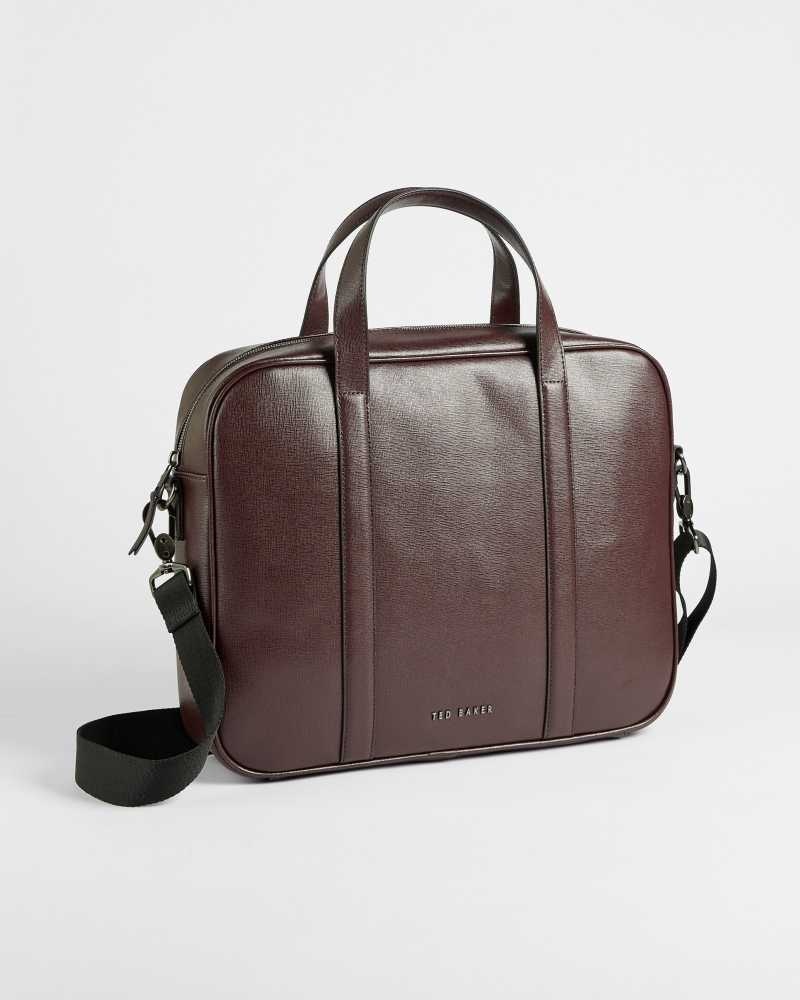 Oxblood Ted Baker Strath Saffiano Leather Document Bag | US0001383