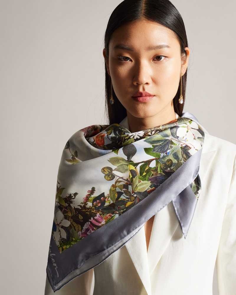 Pale Blue Ted Baker Kerriea Botanical Silk Square Scarf | US0001908