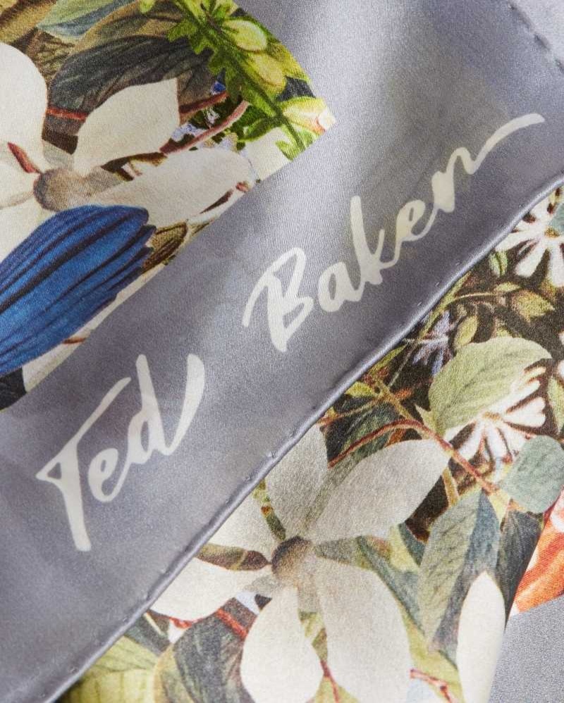 Pale Blue Ted Baker Kerriea Botanical Silk Square Scarf | US0001908