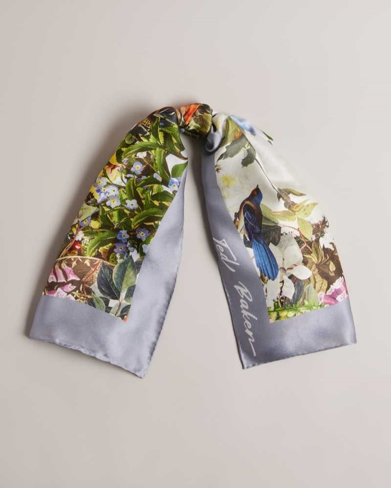 Pale Blue Ted Baker Kerriea Botanical Silk Square Scarf | US0001908