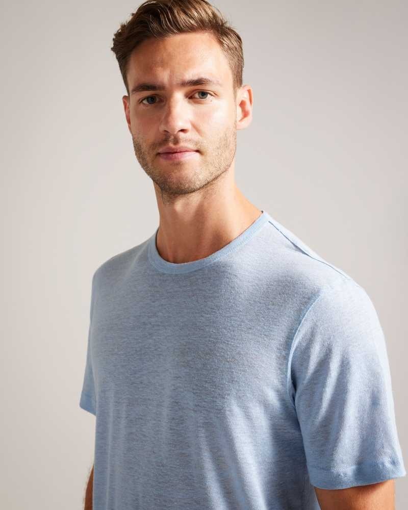 Pale Blue Ted Baker Linlo Short Sleeve Linen T-Shirt | US0000912