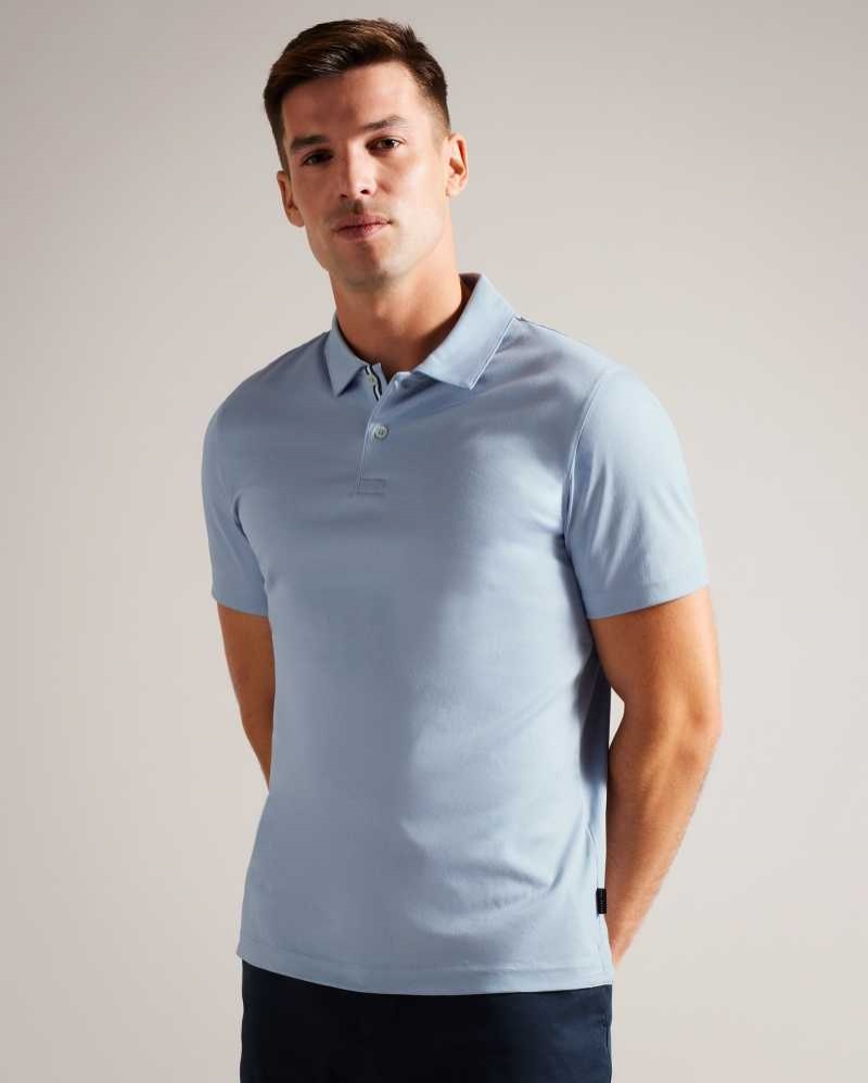 Pale Blue Ted Baker Zeiter Short Sleeve Slim Fit Polo Shirt | US0000562