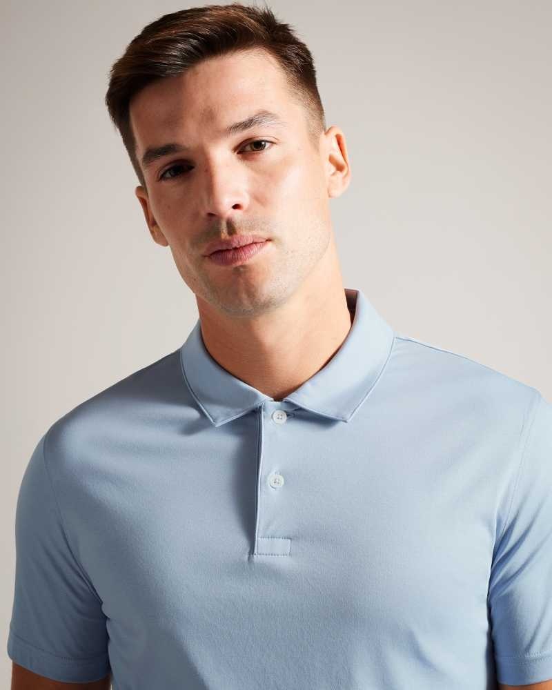 Pale Blue Ted Baker Zeiter Short Sleeve Slim Fit Polo Shirt | US0000562