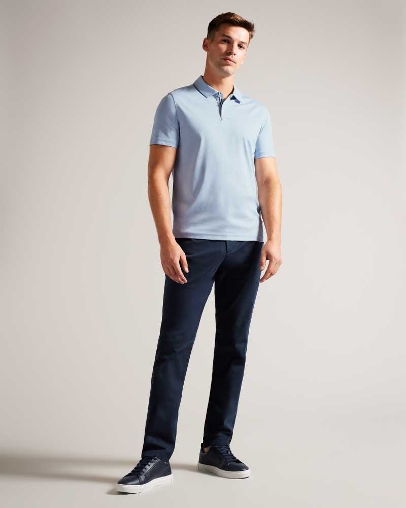 Pale Blue Ted Baker Zeiter Short Sleeve Slim Fit Polo Shirt | US0000562