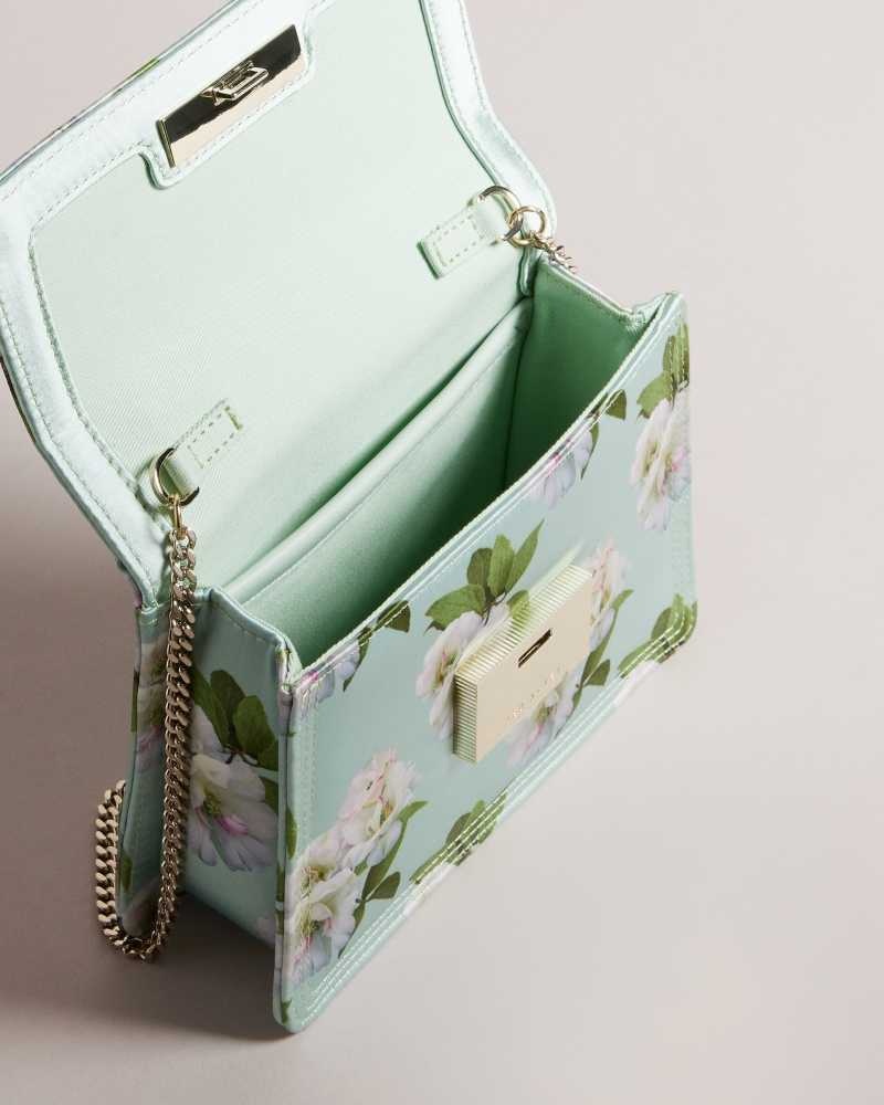 Pale Green Ted Baker Jenil Floral Satin Crossbody Bag | US0001305