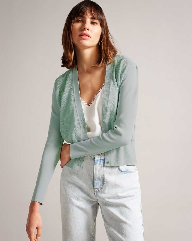 Pale Green Ted Baker Joslina Pointelle Knit Cardigan Cardigan | US0000422