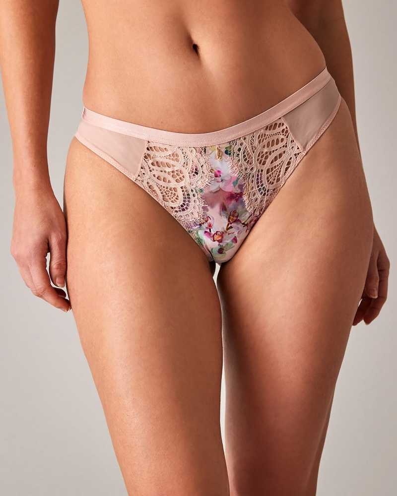 Pale Pink Ted Baker Acacio Watercolour Floral Brazilian Brief | US0000435