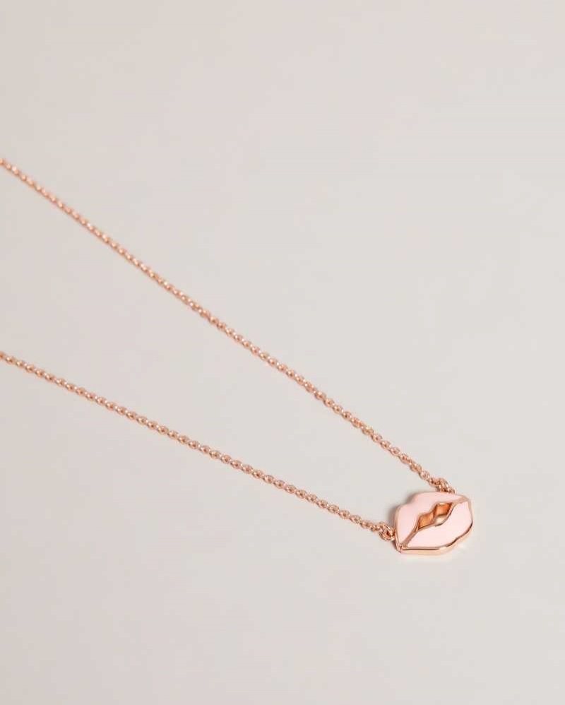 Pale Pink Ted Baker Emani Kiss Kiss Enamel Necklace Necklace | US0001846