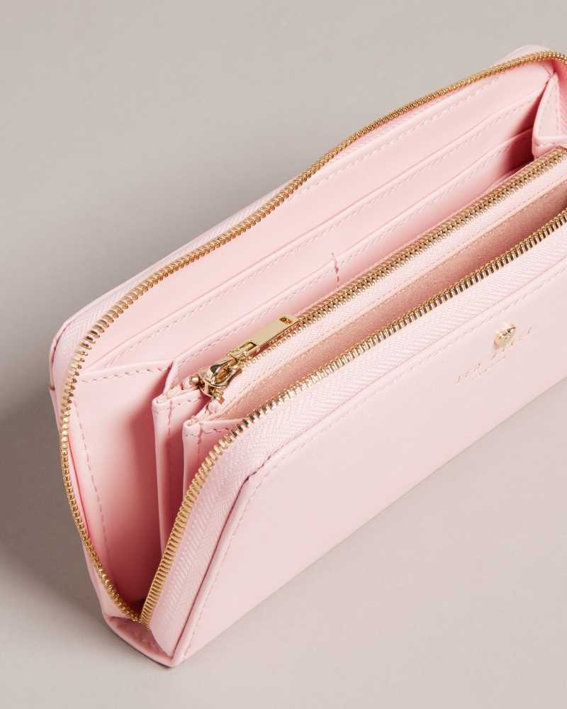 Pale Pink Ted Baker Hearten Heart Stud Zip Around Purse Purses | US0001467