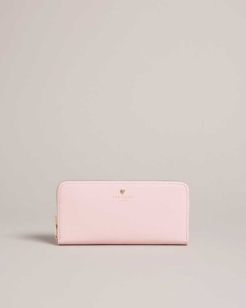 Pale Pink Ted Baker Hearten Heart Stud Zip Around Purse Purses | US0001467