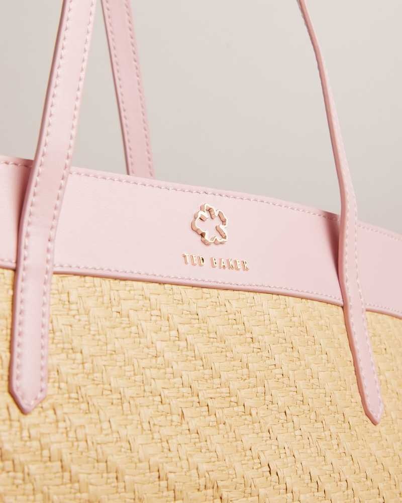 Pale Pink Ted Baker Magdar Magnolia Eyelet Woven Tote Bag | US0001522