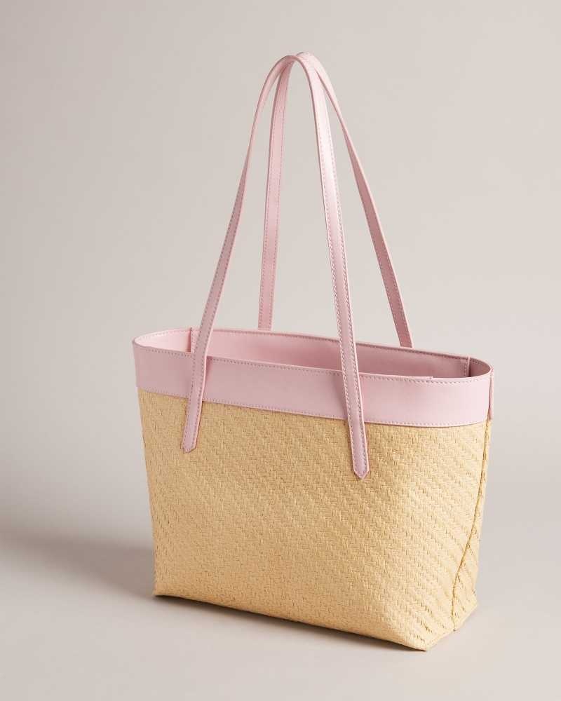 Pale Pink Ted Baker Magdar Magnolia Eyelet Woven Tote Bag | US0001522