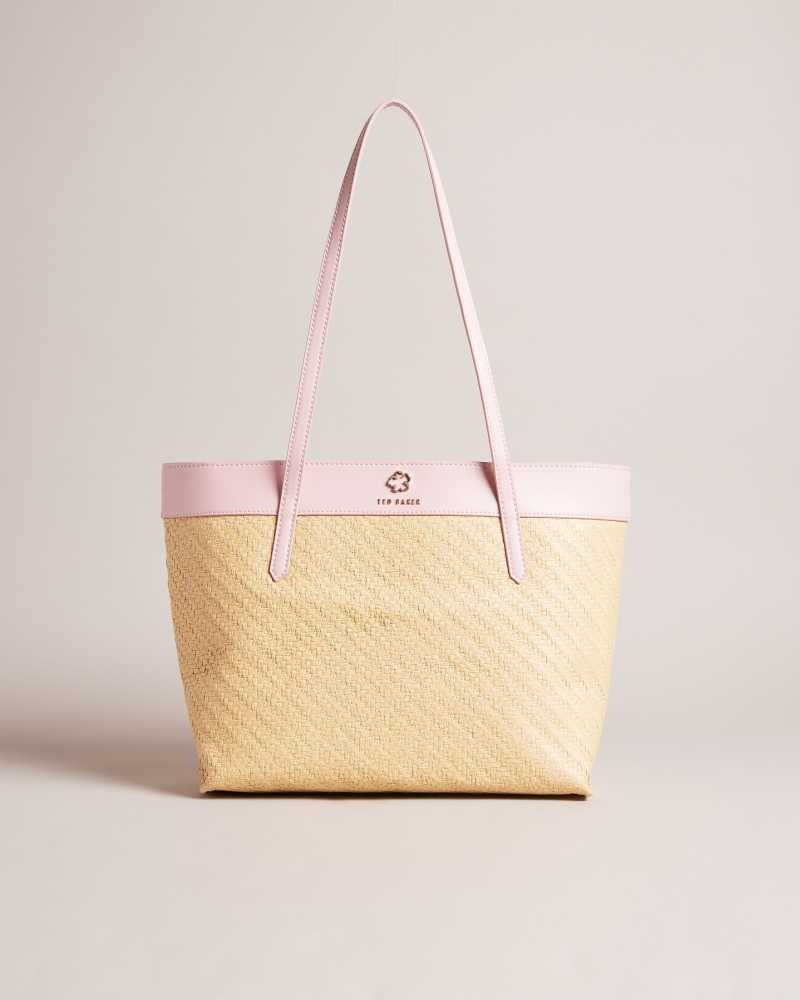 Pale Pink Ted Baker Magdar Magnolia Eyelet Woven Tote Bag | US0001522