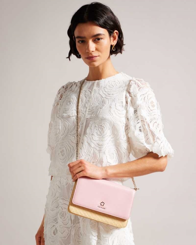 Pale Pink Ted Baker Magdie Magnolia Eyelet Woven Crossbody Bag | US0001297