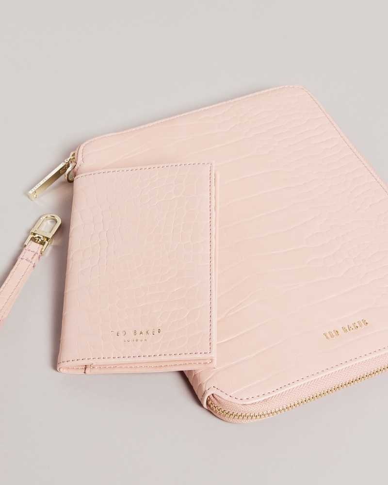 Pale Pink Ted Baker Meyti Imitation Croc A5 Travel Wallet Purses | US0001464