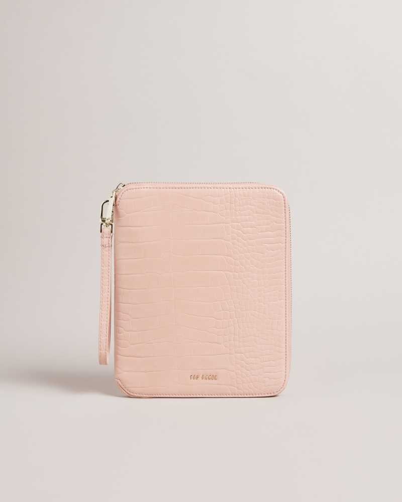 Pale Pink Ted Baker Meyti Imitation Croc A5 Travel Wallet Purses | US0001464