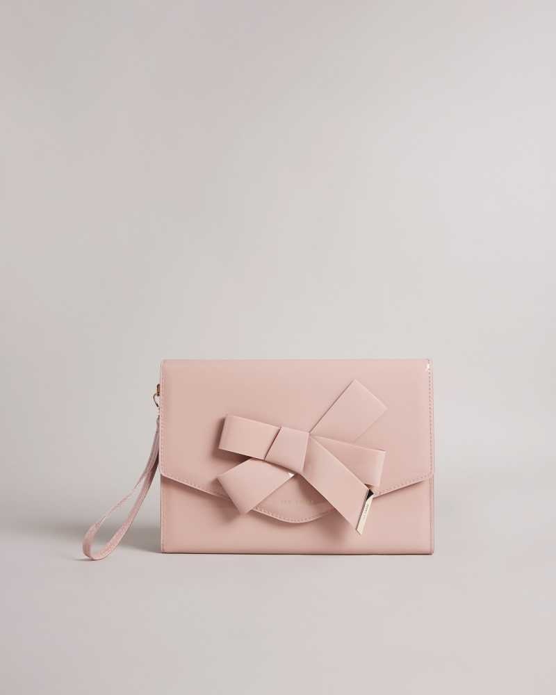 Pale Pink Ted Baker Nikkey Knot Bow Envelope Pouch | US0001256