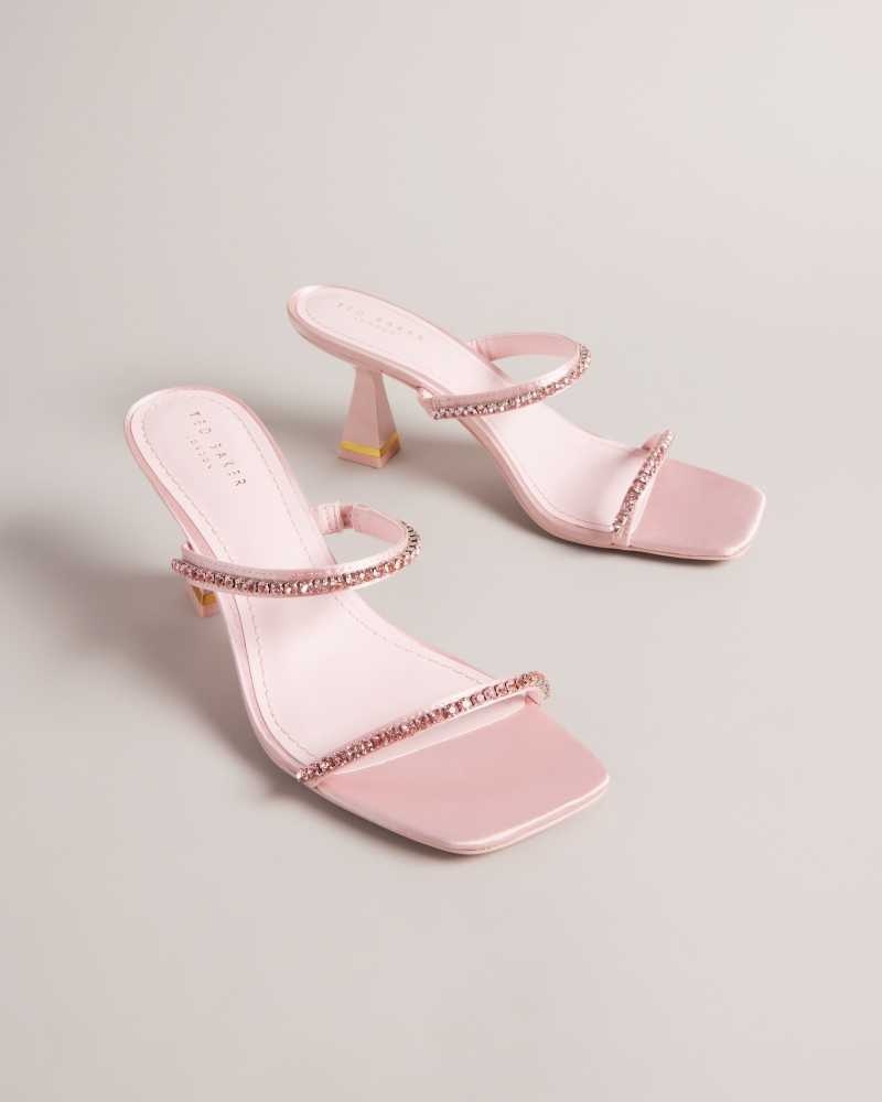 Pale Pink Ted Baker Rinita Diamante Satin Kitten Heel Sandals | US0002126