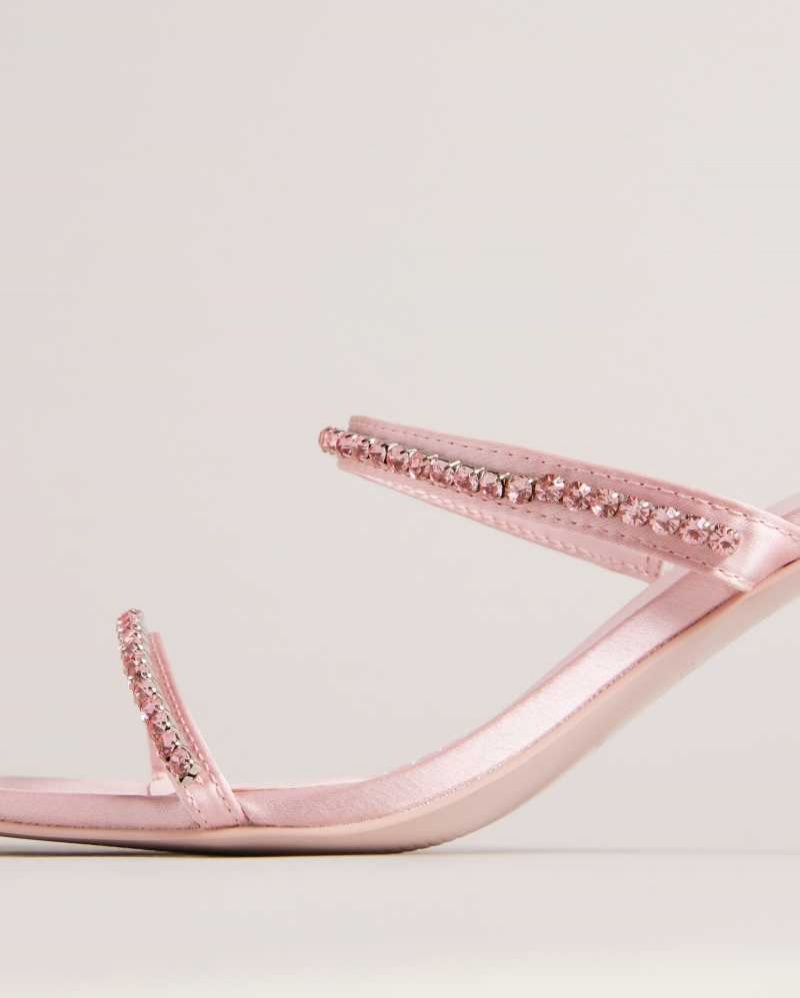 Pale Pink Ted Baker Rinita Diamante Satin Kitten Heel Sandals | US0002126