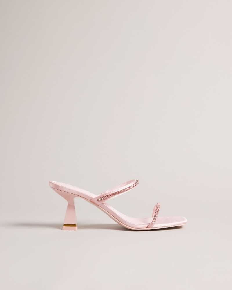 Pale Pink Ted Baker Rinita Diamante Satin Kitten Heel Sandals | US0002126