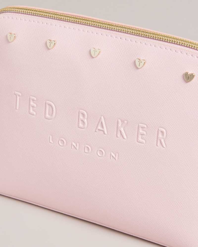 Pale Pink Ted Baker Studel Studded Heart Makeup Bag | US0001387