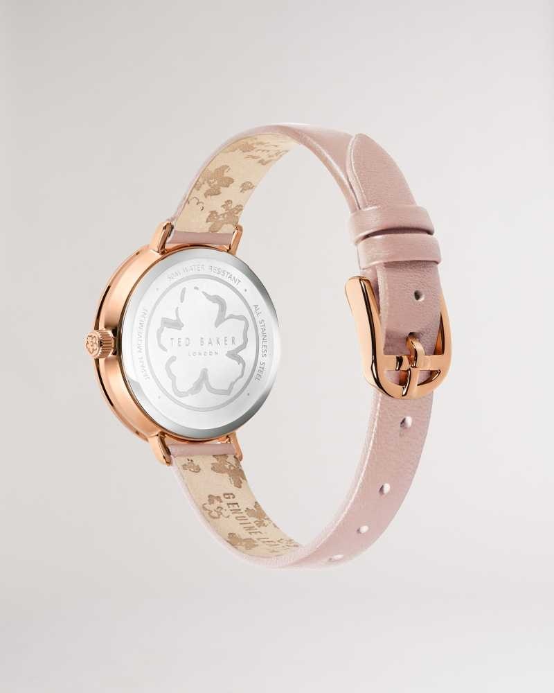 Pink Ted Baker Ammmy Magnolia Detail Leather Watch | US0002036