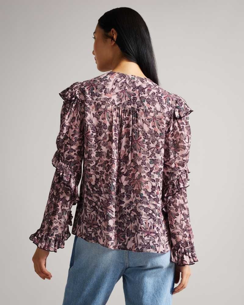 Pink Ted Baker Barleaa MIB Frilled Top | US0000962