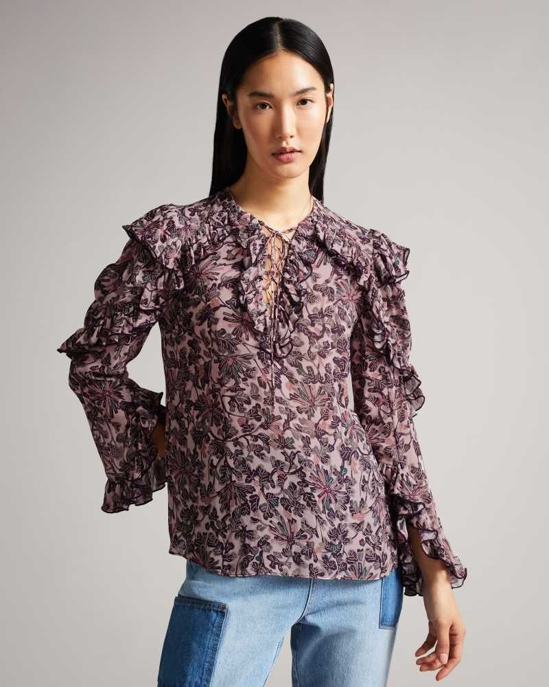 Pink Ted Baker Barleaa MIB Frilled Top | US0000962