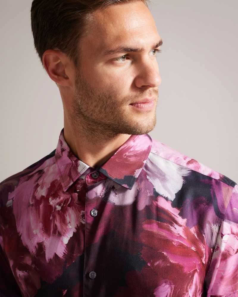 Pink Ted Baker Bitonto Long Sleeve Floral Shirt | US0000648