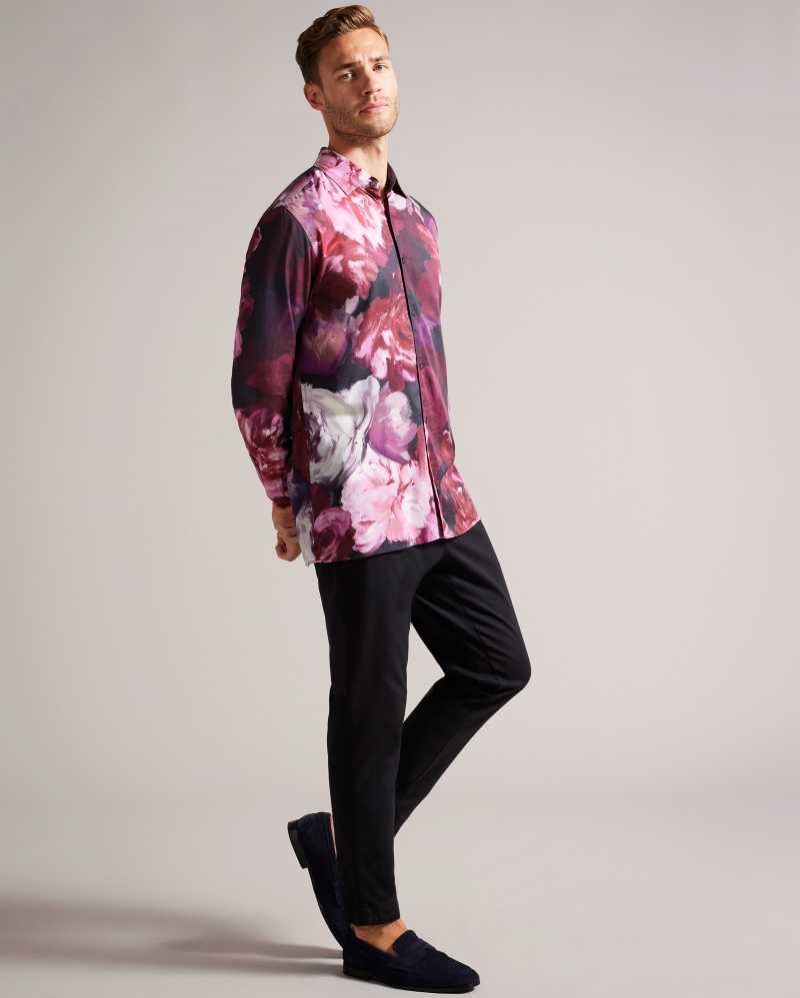 Pink Ted Baker Bitonto Long Sleeve Floral Shirt | US0000648