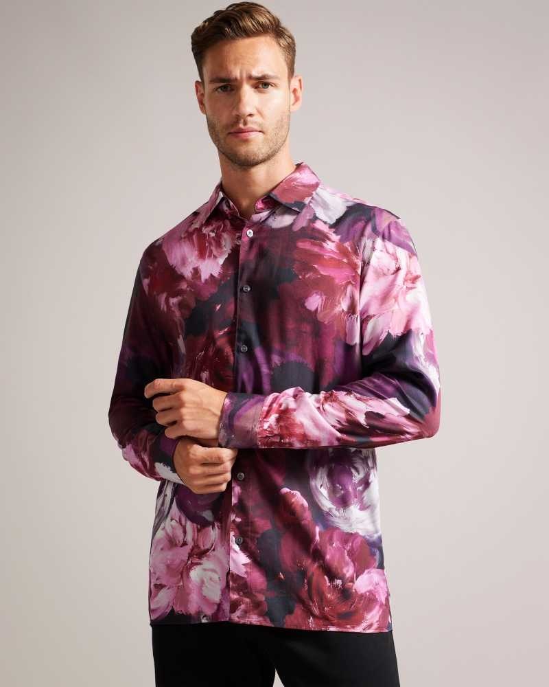 Pink Ted Baker Bitonto Long Sleeve Floral Shirt | US0000648