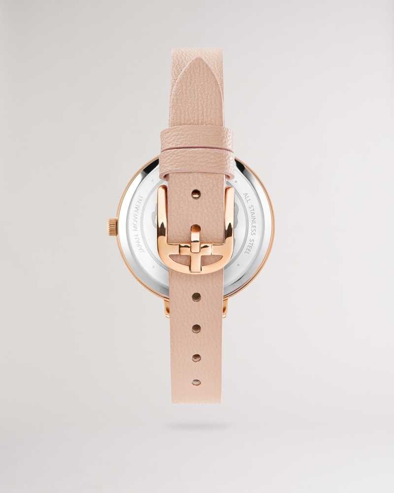 Pink Ted Baker Chessin Crystal Embellished Watch With Vegan Leather Strap | US0002061