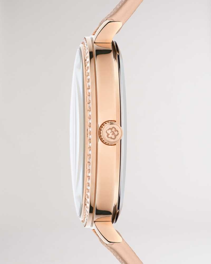 Pink Ted Baker Chessin Crystal Embellished Watch With Vegan Leather Strap | US0002061