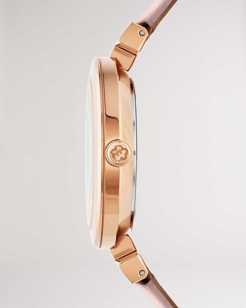 Pink Ted Baker Darbyy T Frame Leather Strap Watch | US0002065