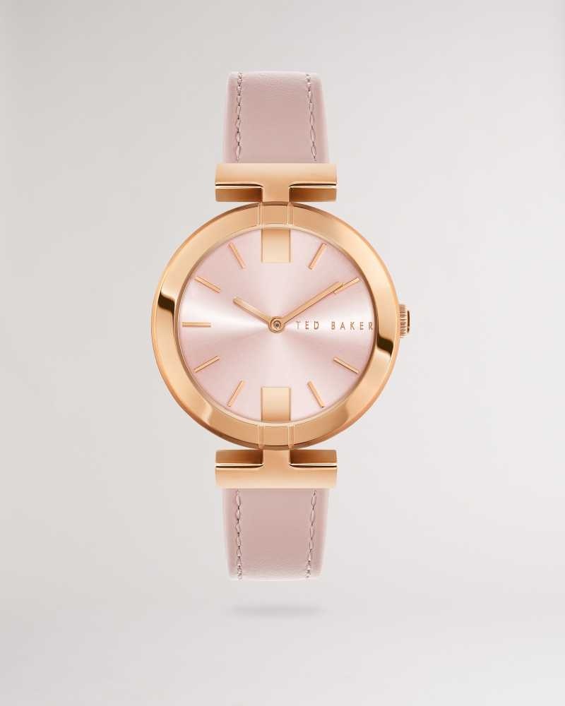 Pink Ted Baker Darbyy T Frame Leather Strap Watch | US0002065