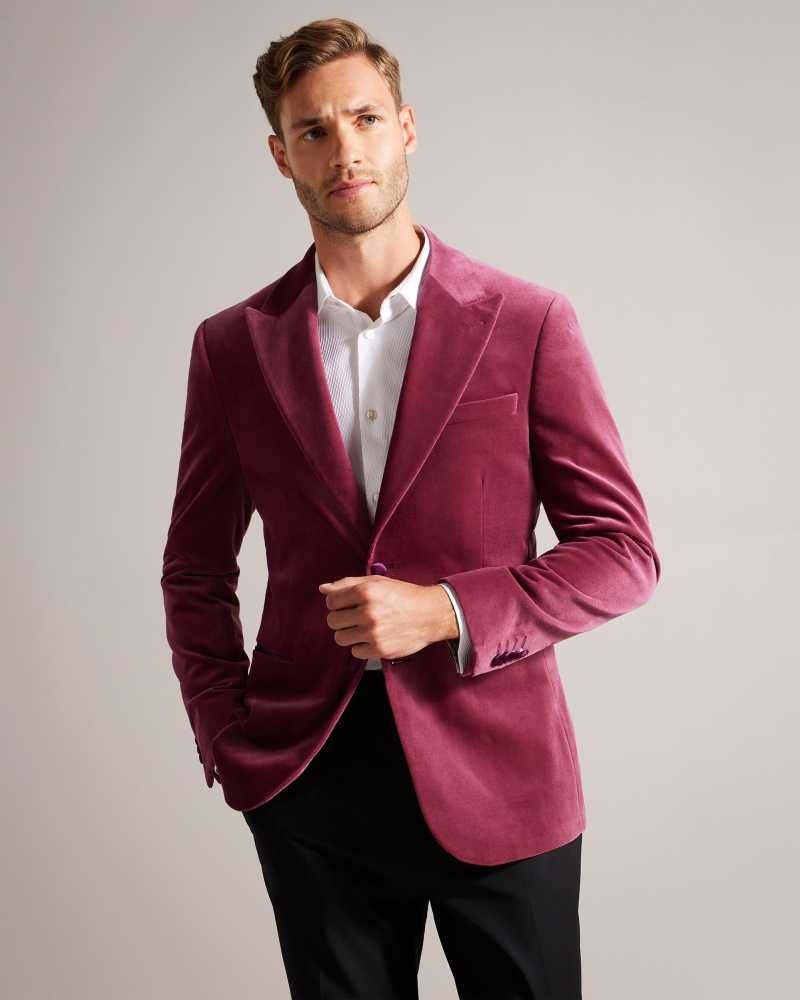 Pink Ted Baker Edwardj Peaked Lapel Velvet Blazer | US0000183