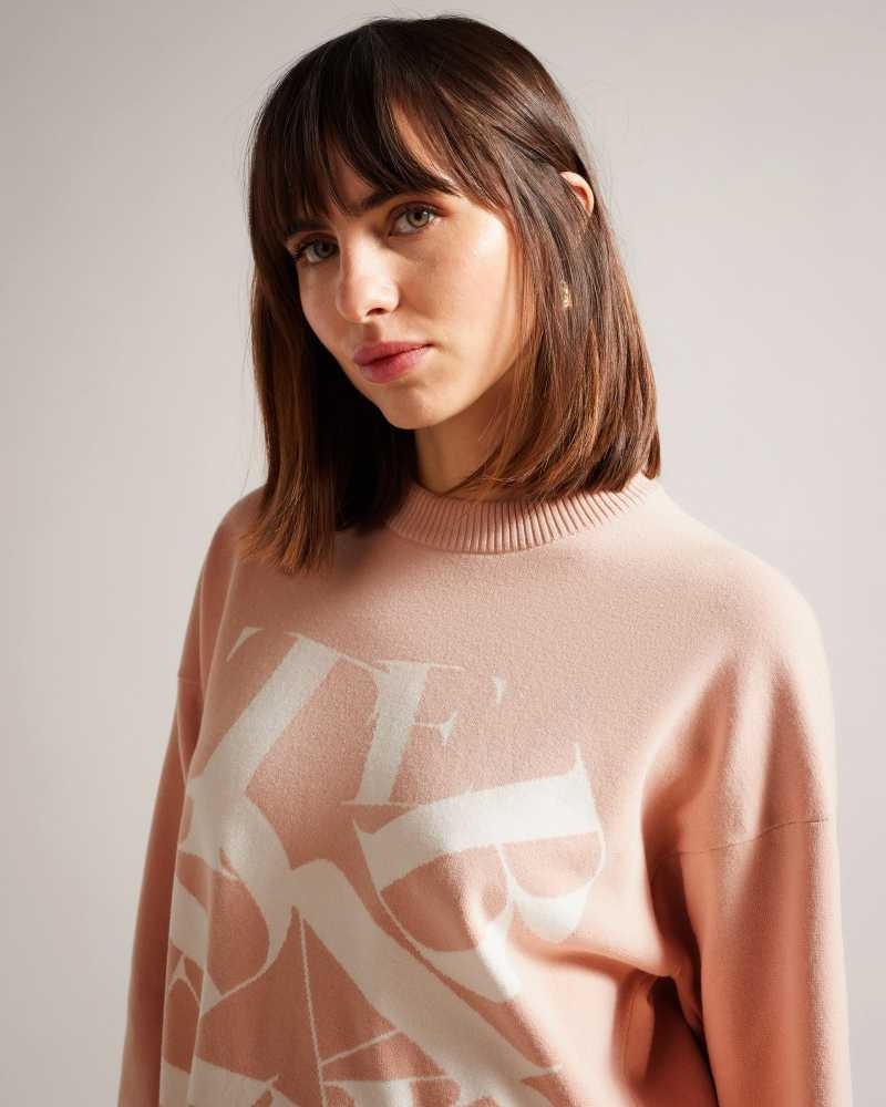 Pink Ted Baker Elssiaa Branded Jacquard Knit Jumper | US0000323