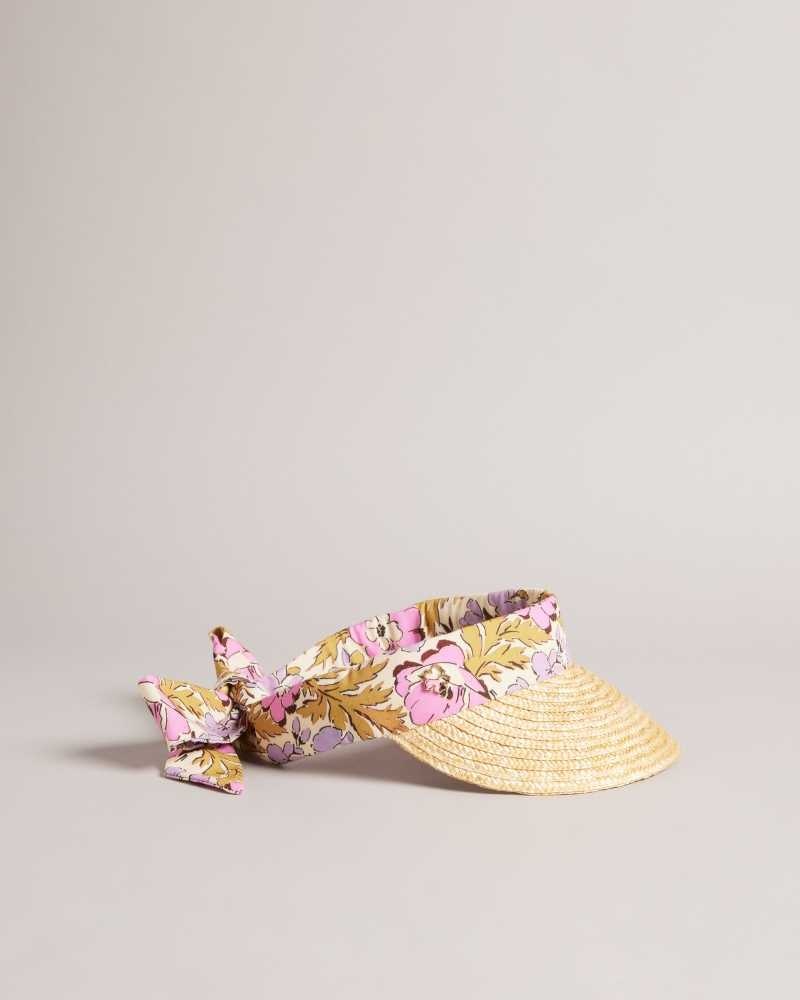 Pink Ted Baker Kylow Floral Straw Visor Hats | US0001723