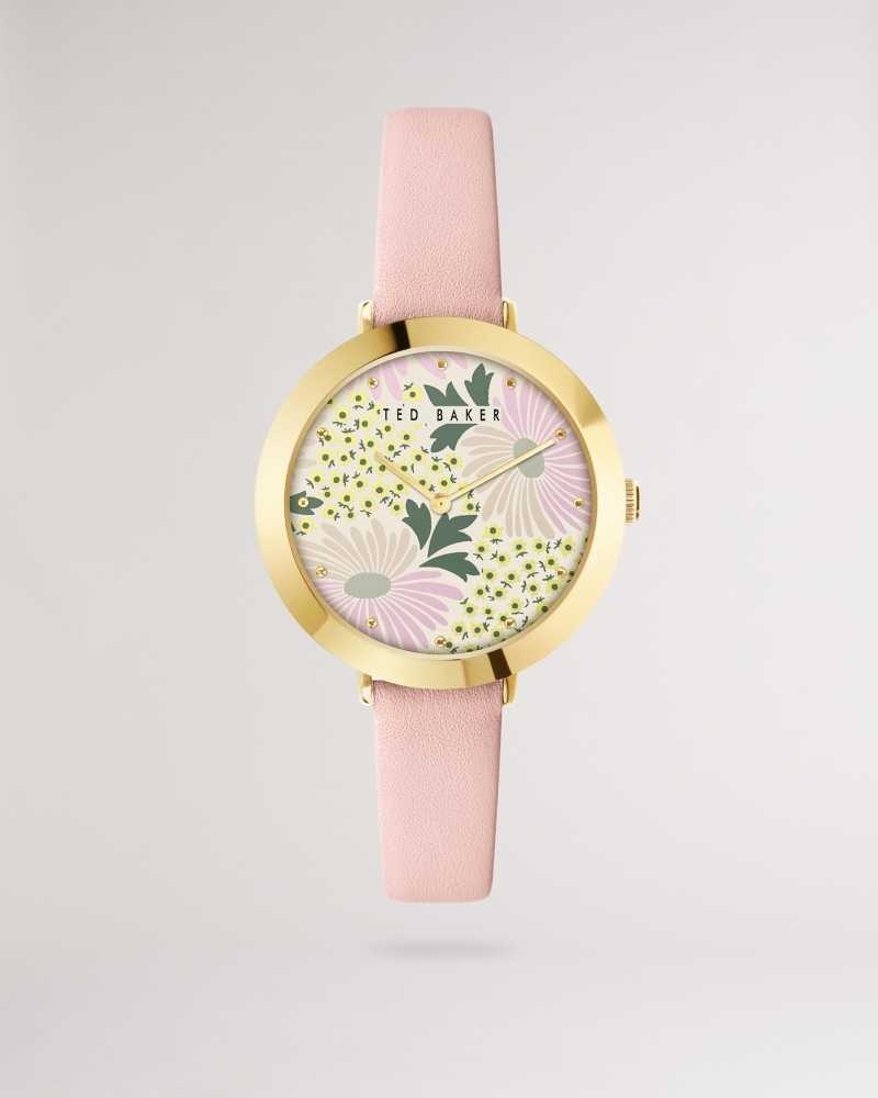 Pink Ted Baker Lesedi Daisy Print Dial Leather Strap Watch | US0002057