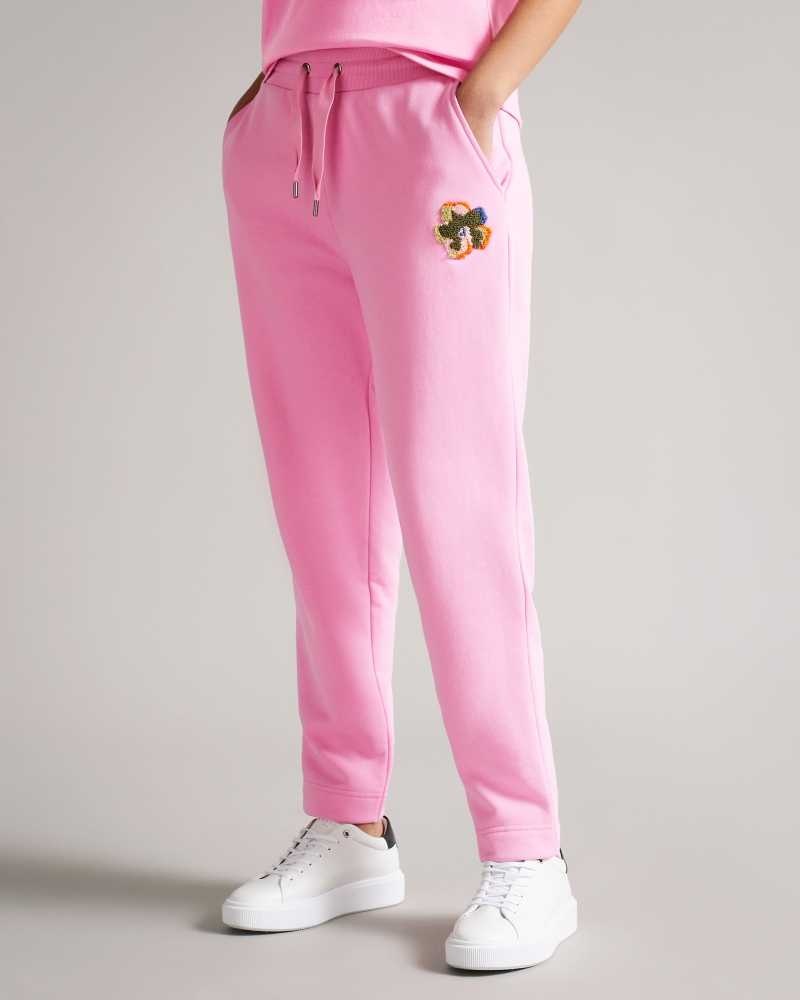 Pink Ted Baker Nicolez Jersey Jogger With Flower | US0001143