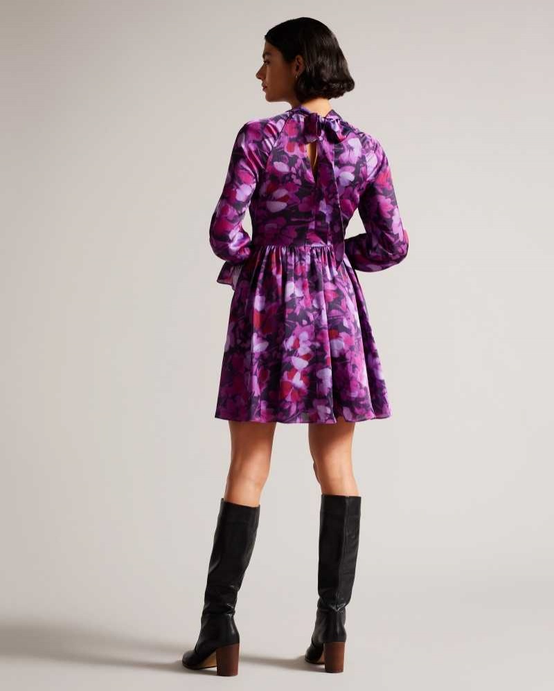 Purple Ted Baker Sammieh High Neck Fit And Flare Mini Dresses | US0000040