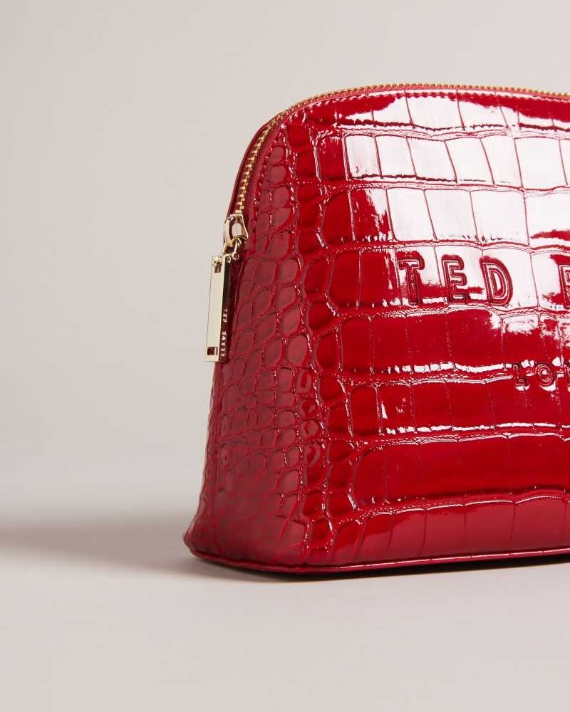 Red Ted Baker Crocala Croc Detail Debossed Makeup Bag | US0001388