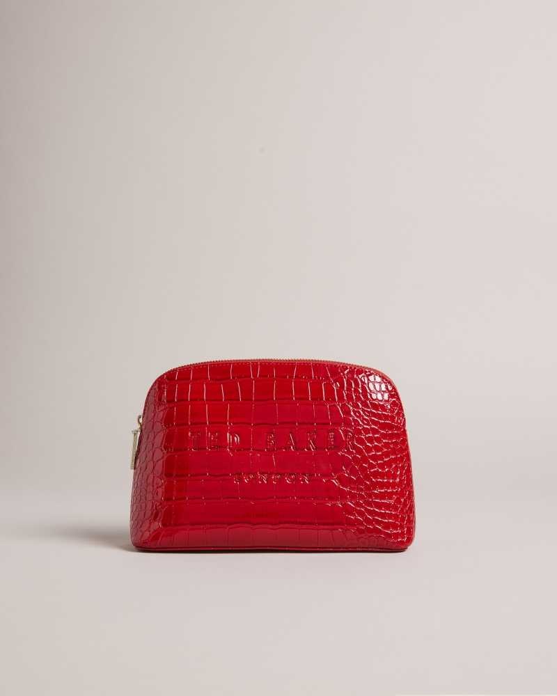 Red Ted Baker Crocala Croc Detail Debossed Makeup Bag | US0001388