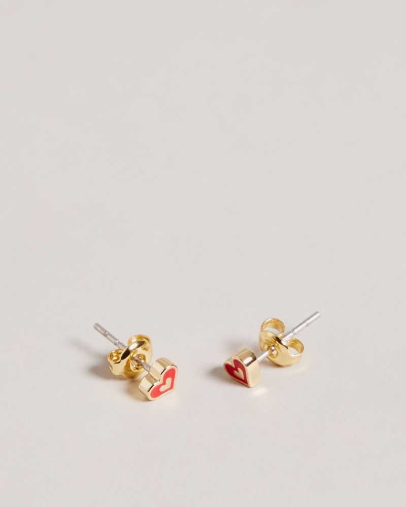 Red Ted Baker Eeliott Enamel Heart Nano Stud Earring Earrings | US0001838