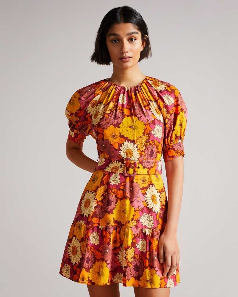 Red Ted Baker Patti Floral Belted Mini Dresses | US0000049