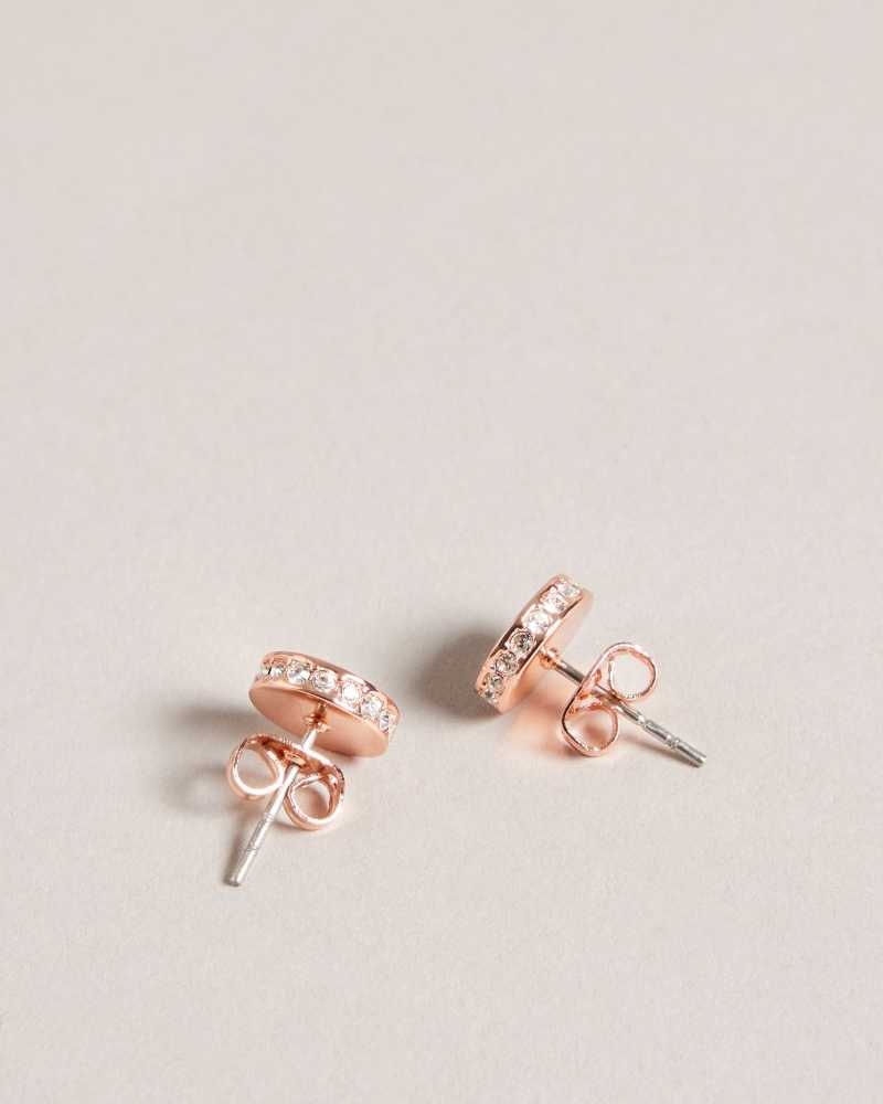 Rose Gold Colour Ted Baker Seesay Sparkle Logo Stud Earrings Earrings | US0001782