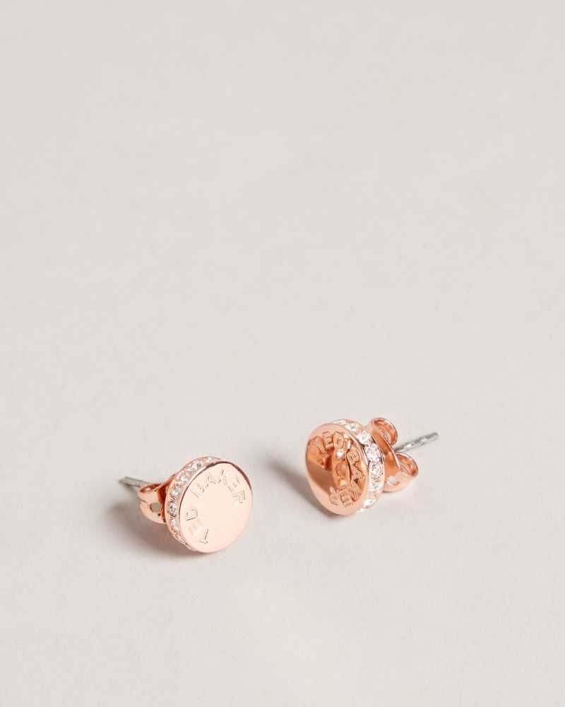 Rose Gold Colour Ted Baker Seesay Sparkle Logo Stud Earrings Earrings | US0001782