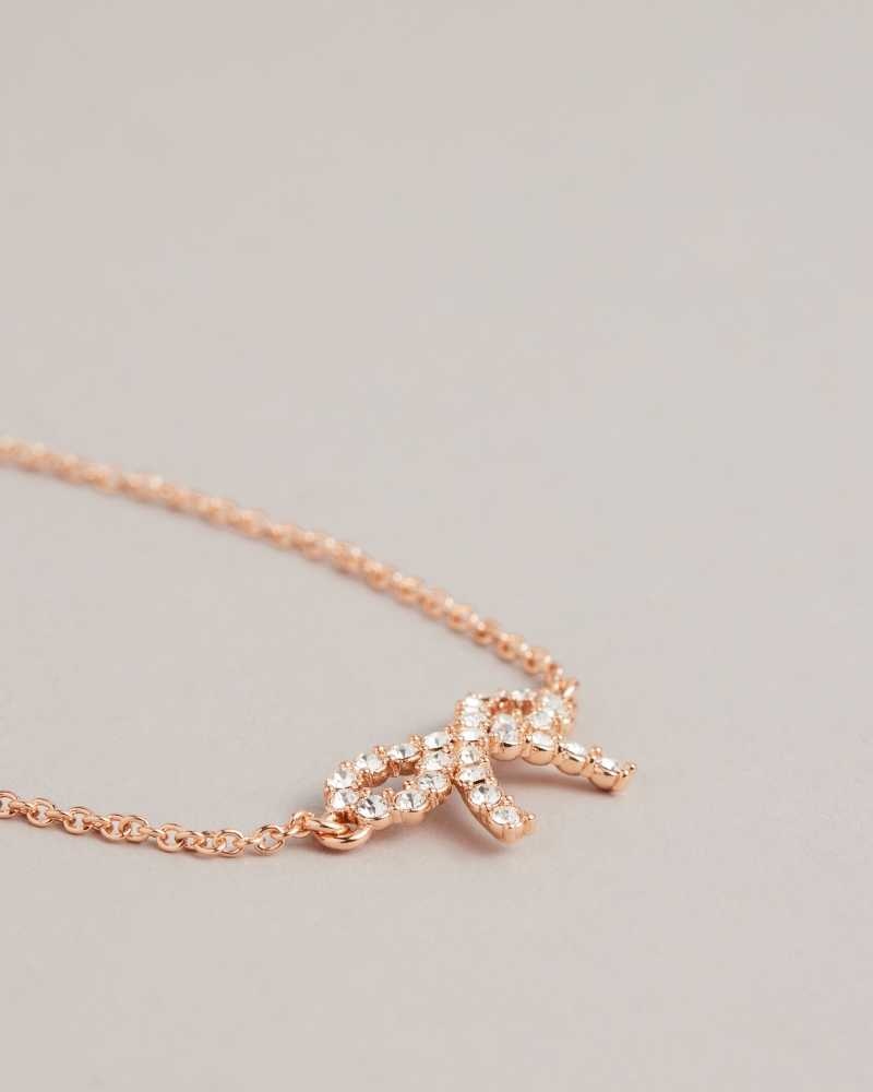 Rose Gold Colour Ted Baker Tulliat Crystal Bow Dainty Bracelet Bracelets | US0001756