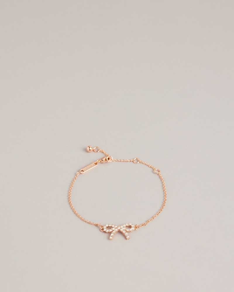 Rose Gold Colour Ted Baker Tulliat Crystal Bow Dainty Bracelet Bracelets | US0001756